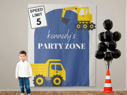 Modern Construction Party Personalized Birthday Party Backdrop | Party Zone Dump Truck Custom Party Backdrop