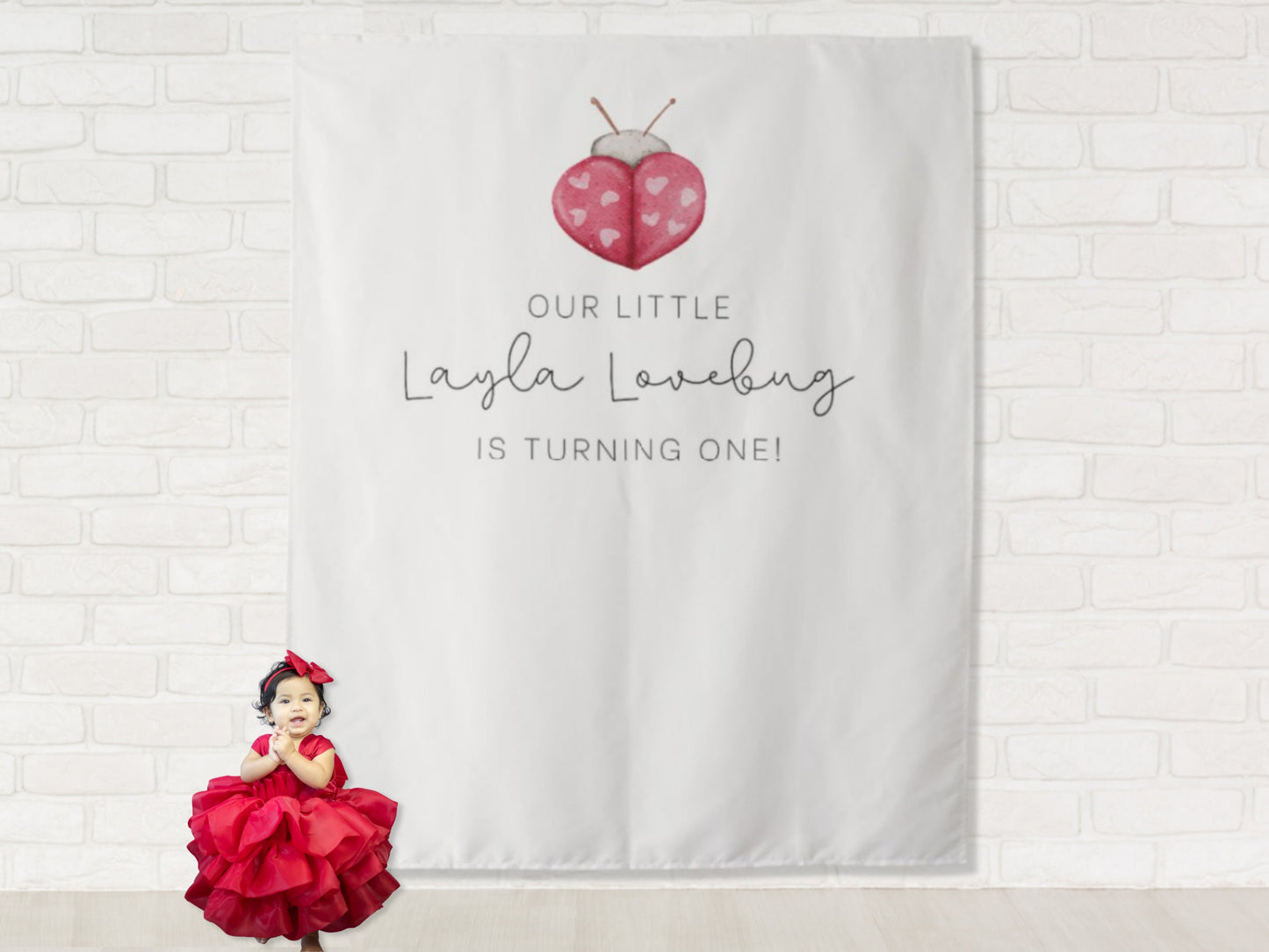 Our Little Lovebug Custom Birthday Backdrop | Personalized Valentine's Day Photo Booth