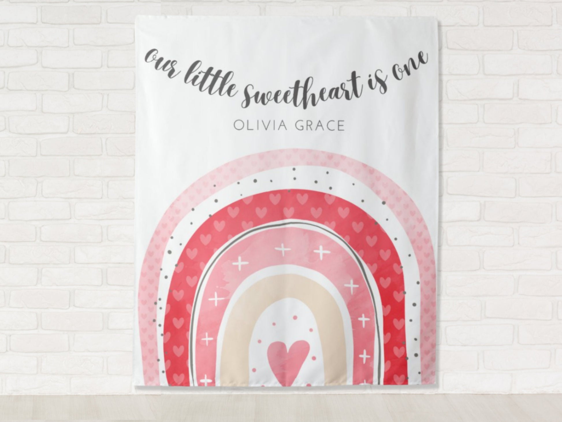 Our Little Sweetheart Pink Boho Rainbow Birthday Banner