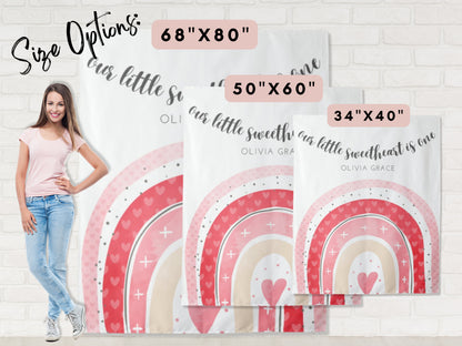 Our Little Sweetheart Pink Boho Rainbow Custom Birthday Backdrop | Personalized Valentine's Day Photo Booth