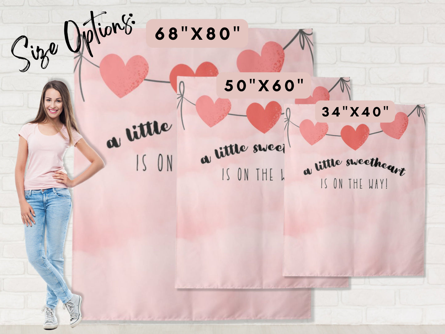 A Little Sweetheart Is On The Way Heart Garland Custom Birthday Backdrop | Personalized Valentine's Day Photo Booth