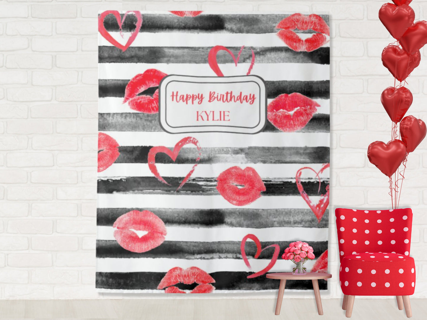 Black and White Red Lips and Hearts Party Banner