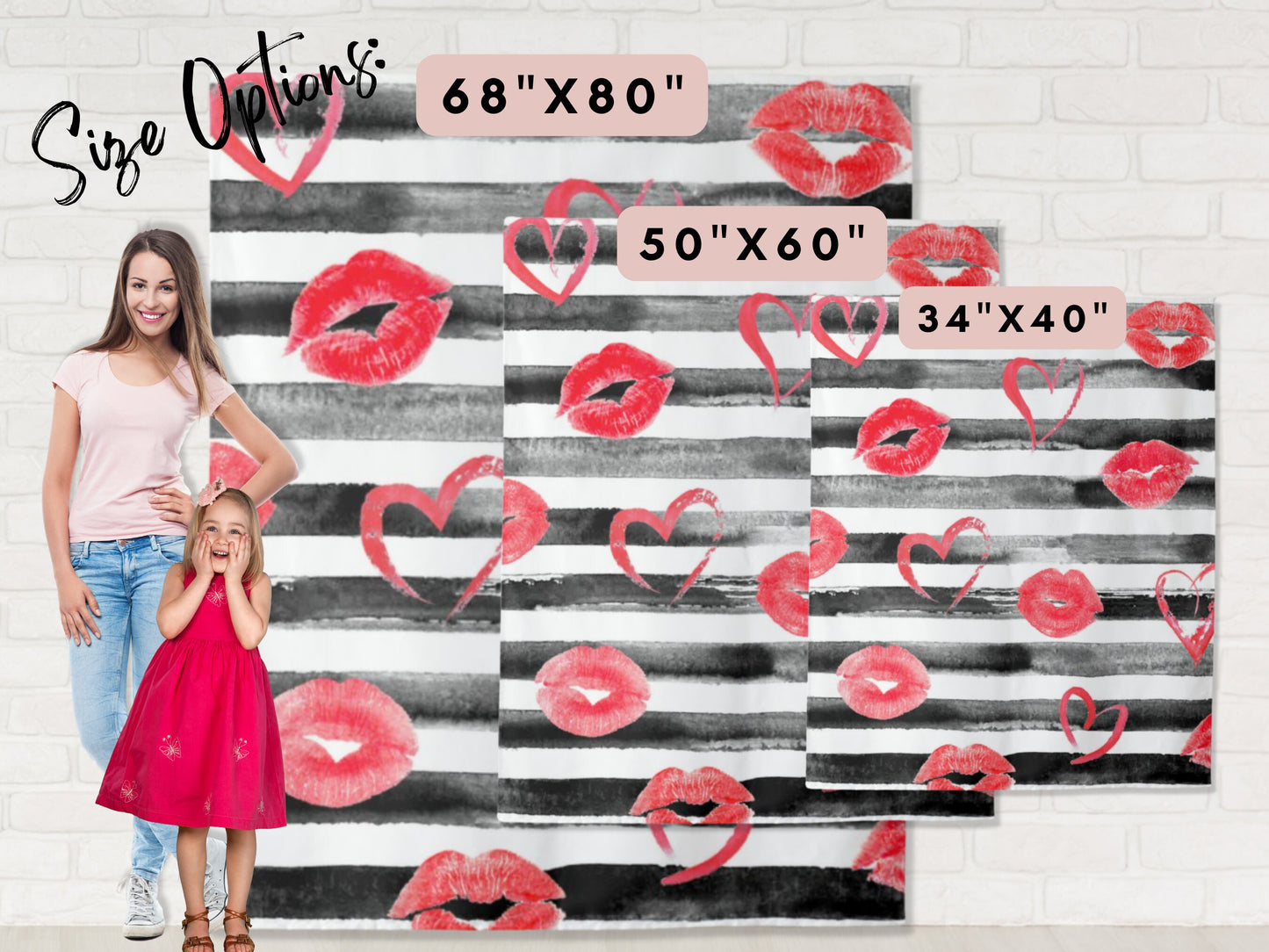 Black and White Red Lips and Hearts Party Banner