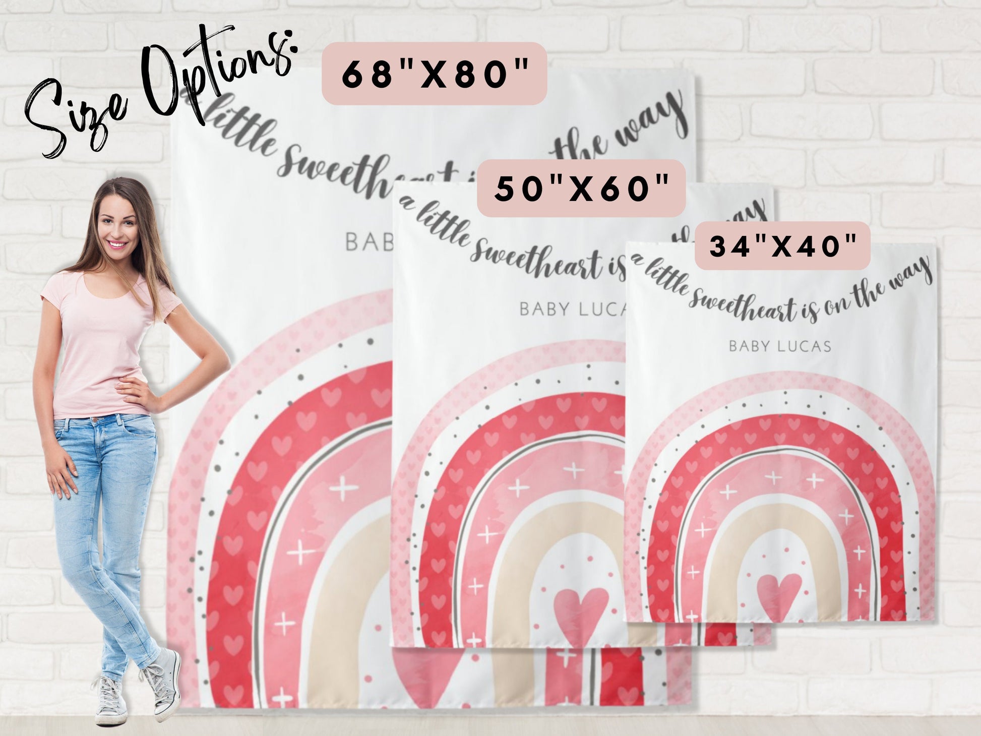 A Little Sweetheart Is On The Way Pink Boho Rainbow Custom Birthday Backdrop | Personalized Valentine's Day Photo Booth