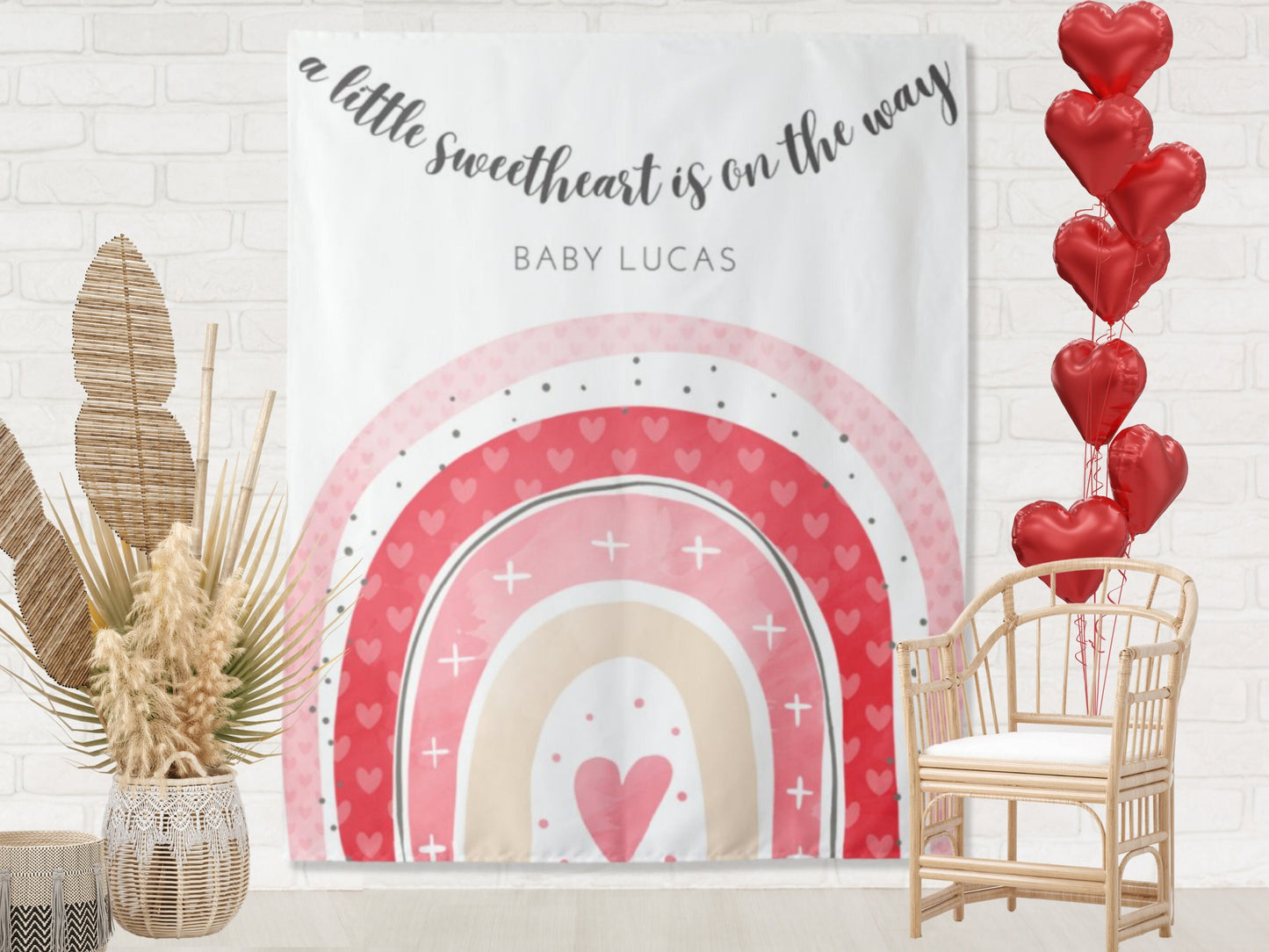 A Little Sweetheart Is On The Way Pink Boho Rainbow Birthday Banner