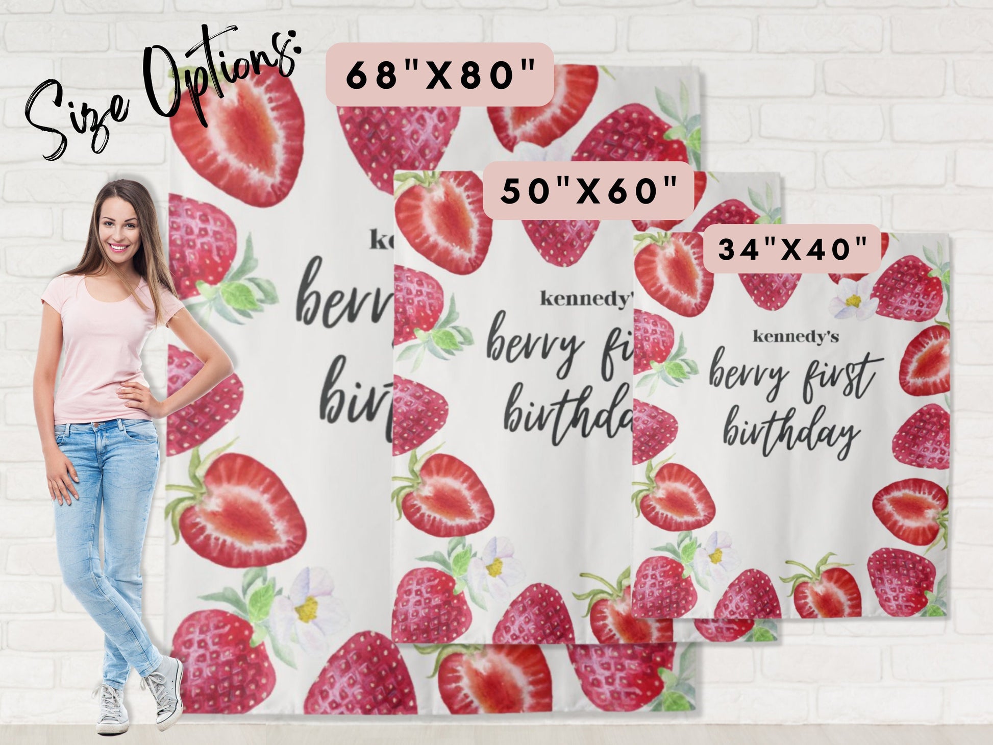 Berry First Birthday Custom Birthday Party Backdrop | Personalized Strawberry 1st Birthday Photo Booth