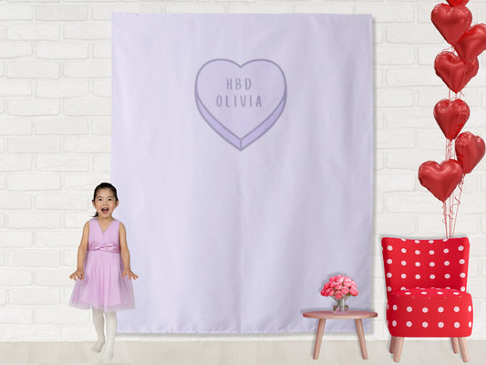 Custom Conversation Heart Birthday Backdrop | Personalized Valentine's Day Party or Shower Photo Booth