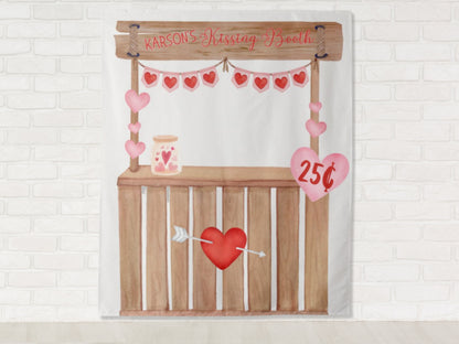 Valentine's Kissing Booth Custom Birthday Banner | Personalized Valentine Day Party Backdrop | Little Love Hearts Décor | February Birthday