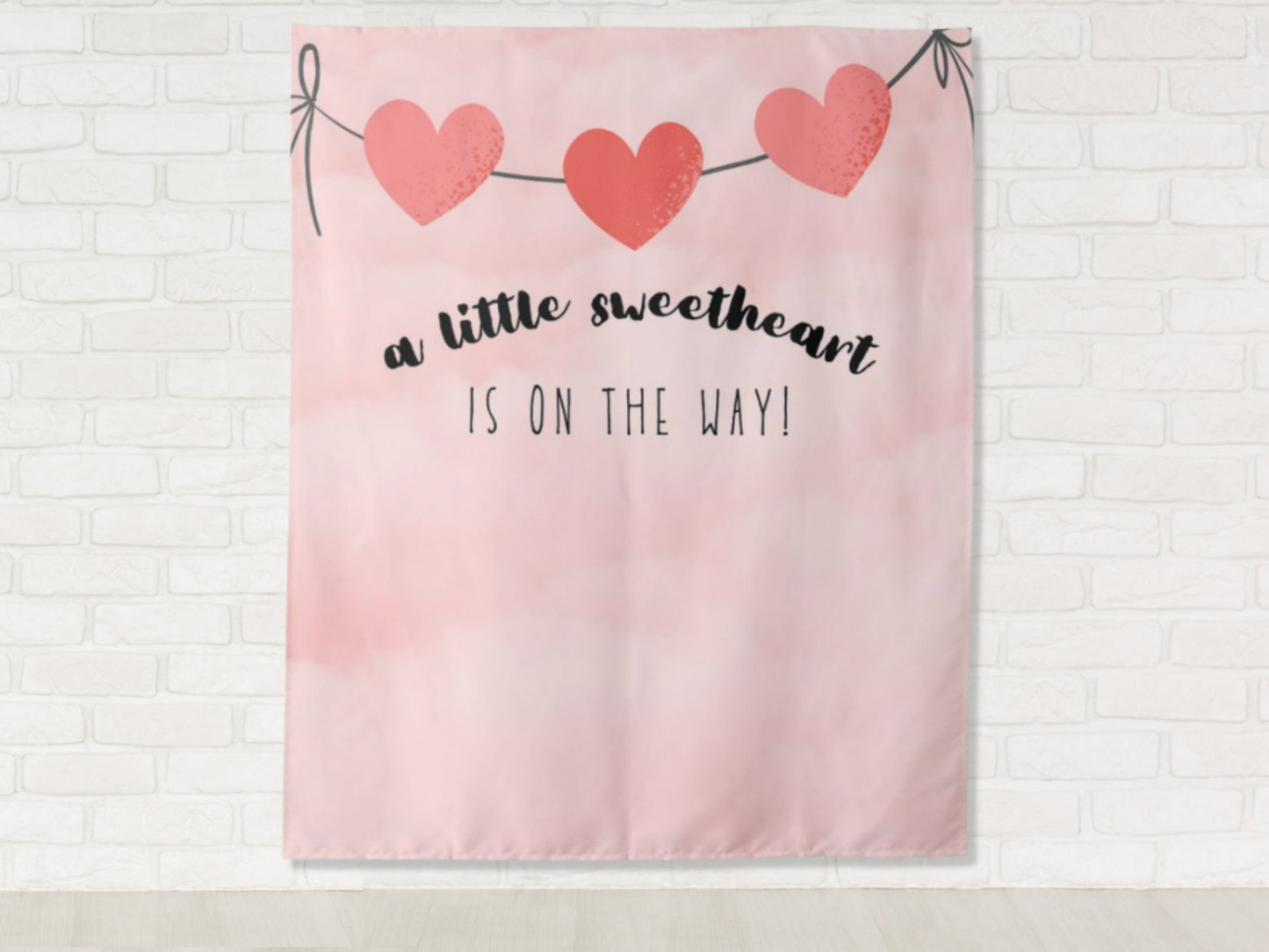 A Little Sweetheart Is On The Way Heart Garland Custom Birthday Backdrop | Personalized Valentine's Day Photo Booth