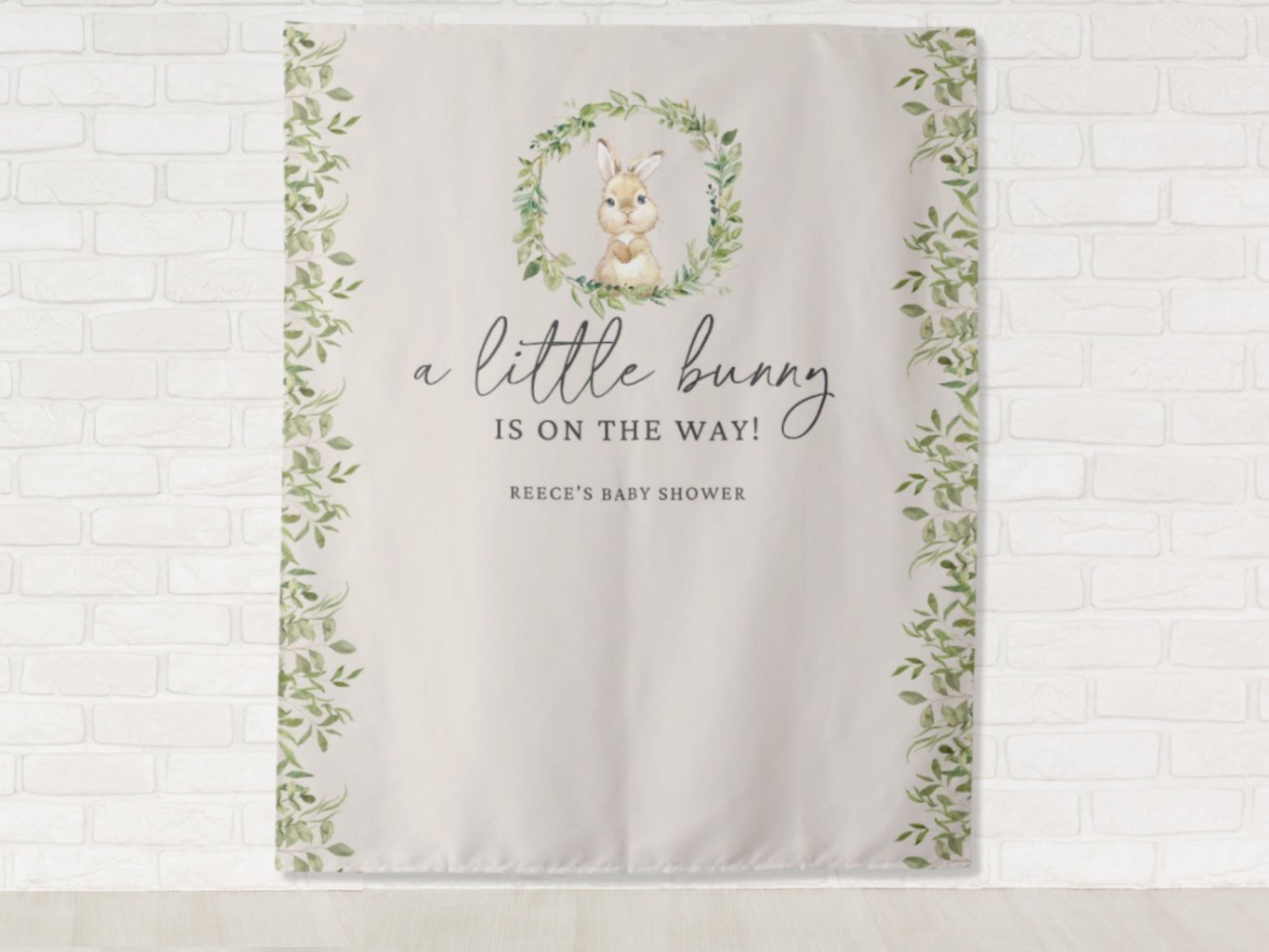 A Little Bunny is On The Way Spring Greenery Custom Shower Banner