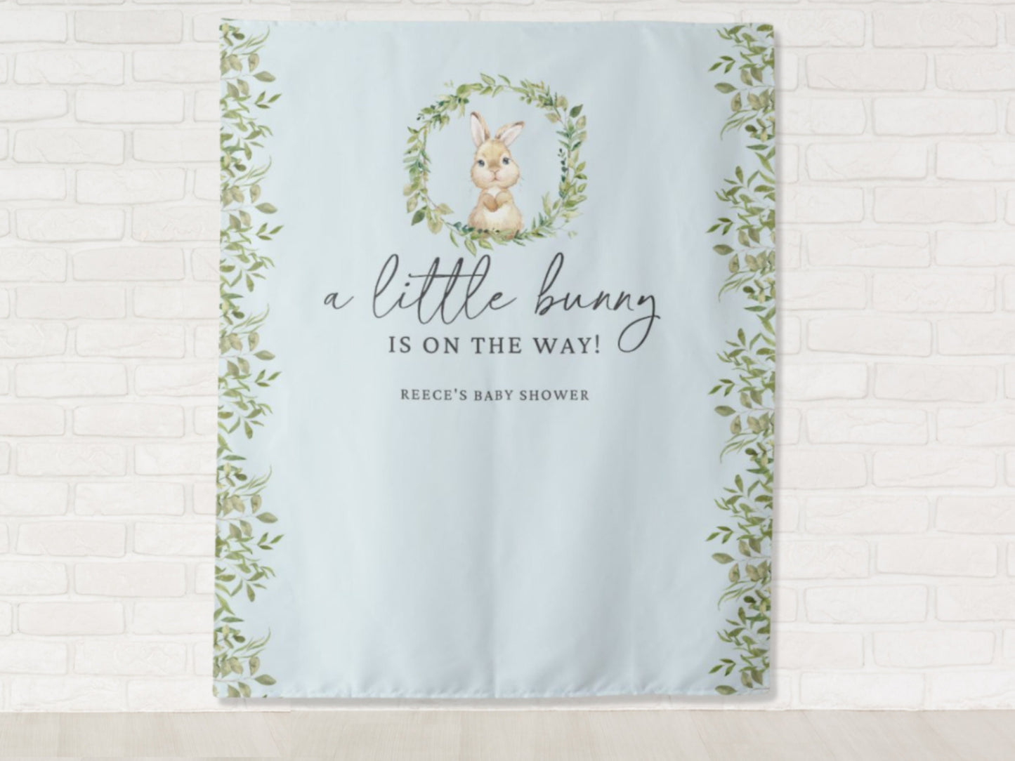 A Little Bunny is On The Way Spring Greenery Custom Shower Banner