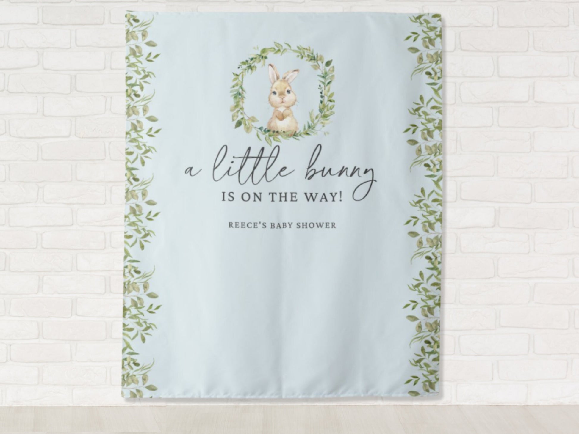 A Little Bunny is On The Way Spring Greenery Custom Shower Banner