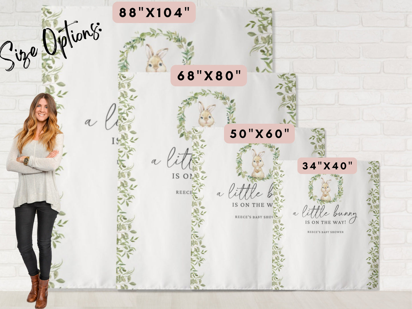 A Little Bunny is On The Way Spring Greenery Custom Shower Banner