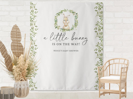 A Little Bunny is On The Way Spring Greenery Custom Shower Banner