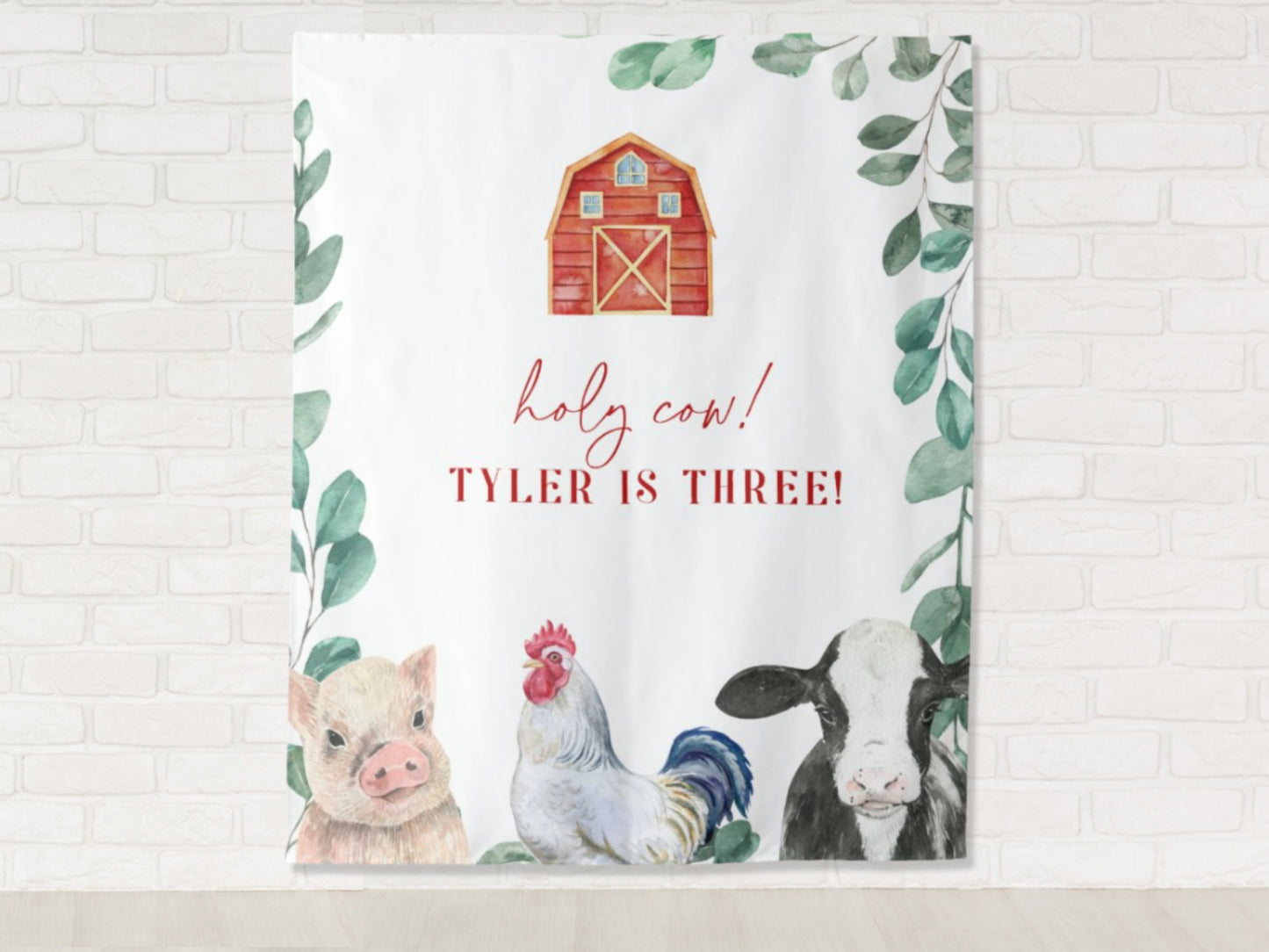 Farm Animal Custom Text Shower or Party Backdrop | Personalized Oink Cluck Moo Birthday Photo Booth