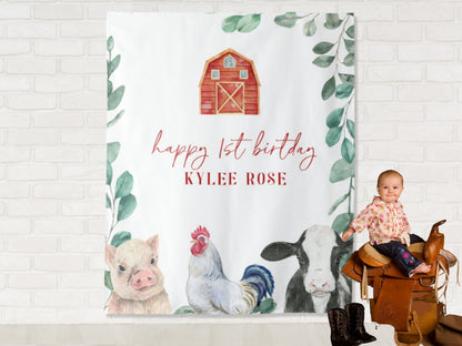 Farm Animal Custom Text Shower or Party Backdrop | Personalized Oink Cluck Moo Birthday Photo Booth