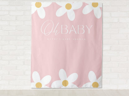 Oh Baby Retro Daisy Baby Shower Backdrop | Personalized Groovy Boy, Girl or Gender Neutral Baby Shower Photo Booth