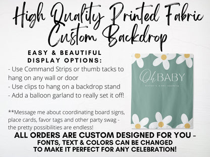 Oh Baby Retro Daisy Baby Shower Backdrop | Personalized Groovy Boy, Girl or Gender Neutral Baby Shower Photo Booth