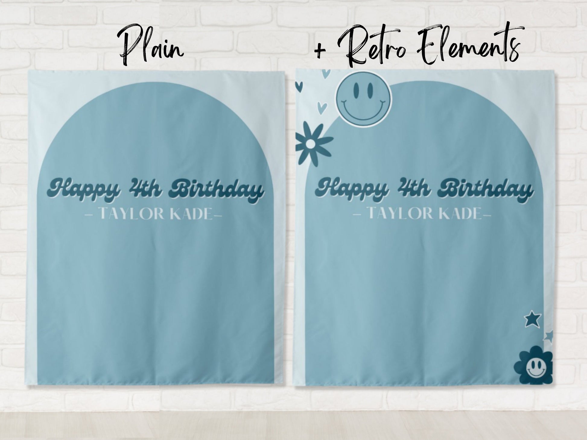 Retro Arch Custom Text Shower or Party Backdrop | Personalized Smiley Baby Shower, Bridal Shower, Birthday, Classroom Photo Booth