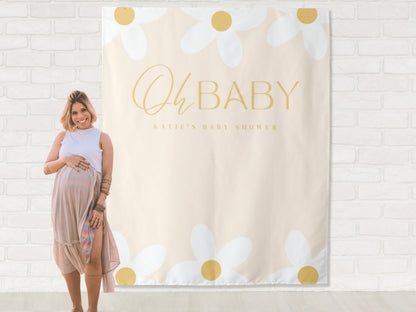 Oh Baby Retro Daisy Baby Shower Backdrop | Personalized Groovy Boy, Girl or Gender Neutral Baby Shower Photo Booth