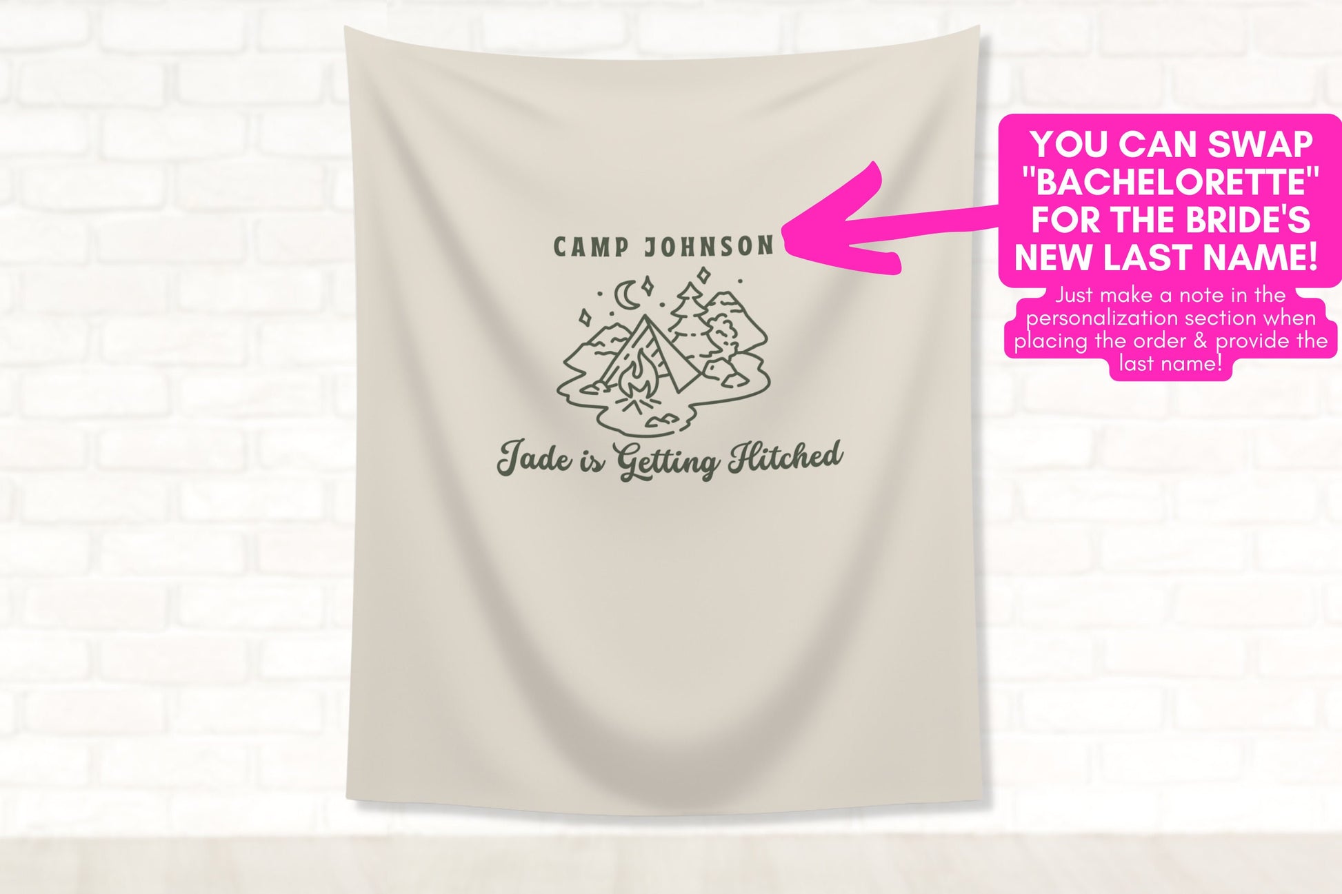 Camp Bachelorette Party Personalized Banner | Lake Bachelorette Party Décor | Wild in the Woods Sign | Camping Bachelorette | Bridal Gift