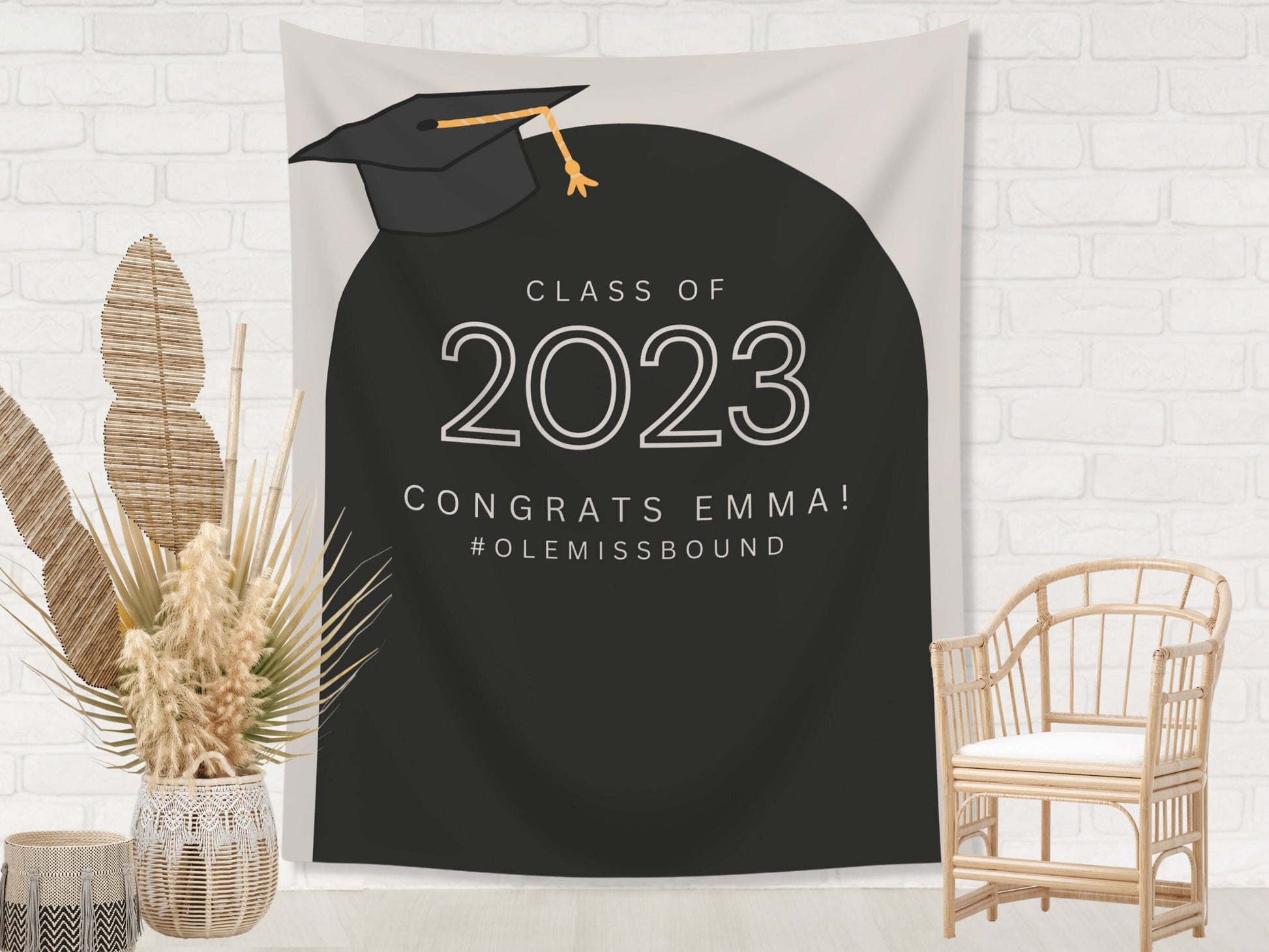 Class of 2025 Grad Cap Arch Custom Graduation Party Backdrop | Personalized Hashtag School Colors Banner | Highschool or College Grad Gift