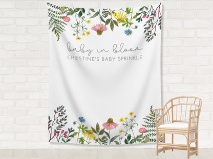 Baby in Bloom Floral Personalized Baby Shower Backdrop | Custom Flower Party Backdrop