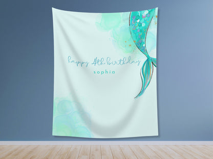 Mermaid Birthday Party Custom Banner | Splish Splash Under the Sea Personalized Birthday Party Backdrop