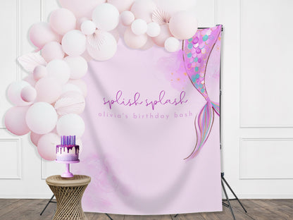 Mermaid Birthday Party Custom Banner | Splish Splash Under the Sea Personalized Birthday Party Backdrop