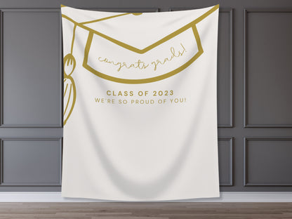 Class of 2025 Graduation Cap Custom Text Graduation Party Backdrop | Personalized School Colors Banner | High School or College Grad Gift