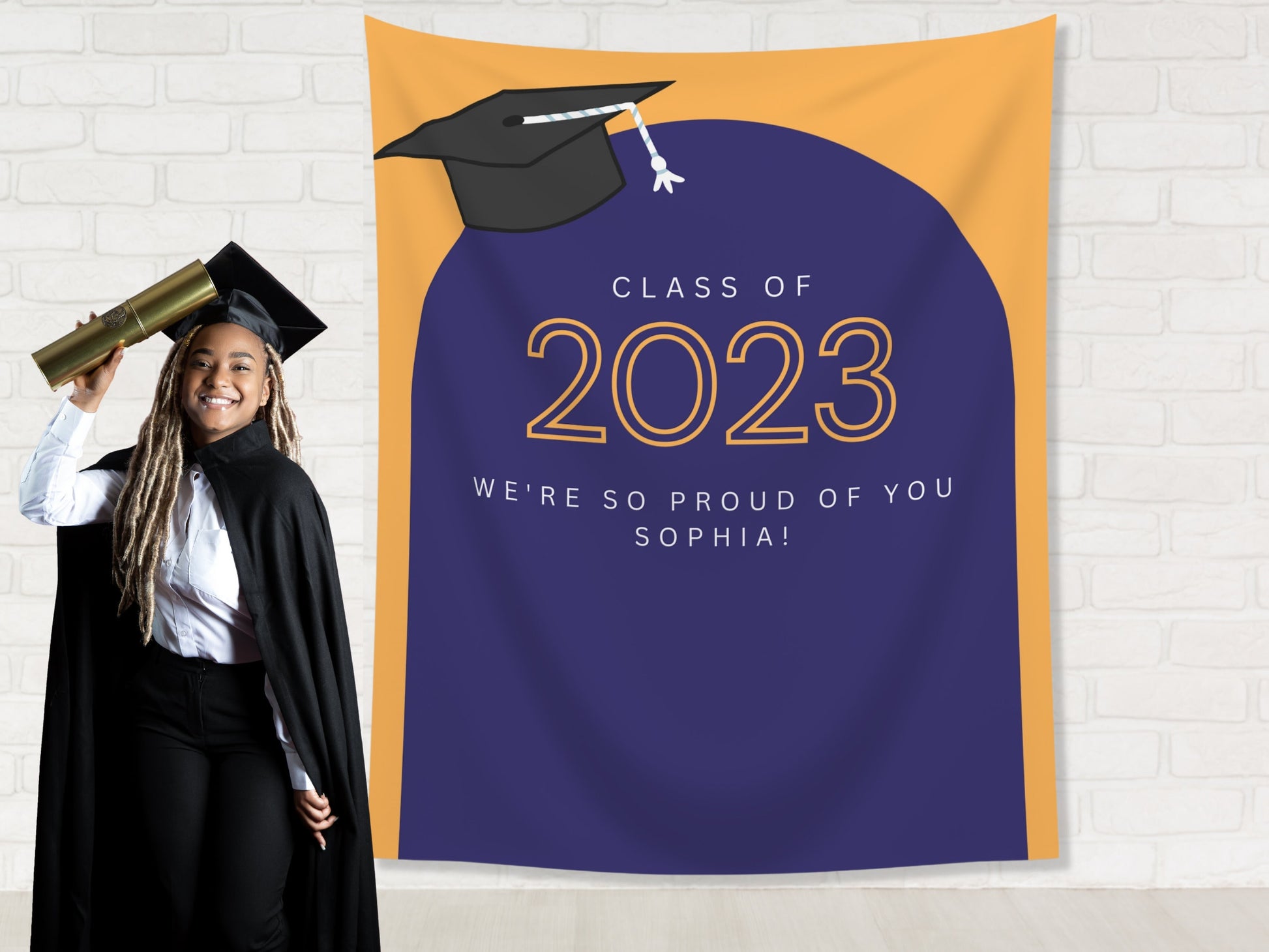 Class of 2025 Grad Cap Arch Custom Graduation Party Backdrop | Personalized Hashtag School Colors Banner | Highschool or College Grad Gift