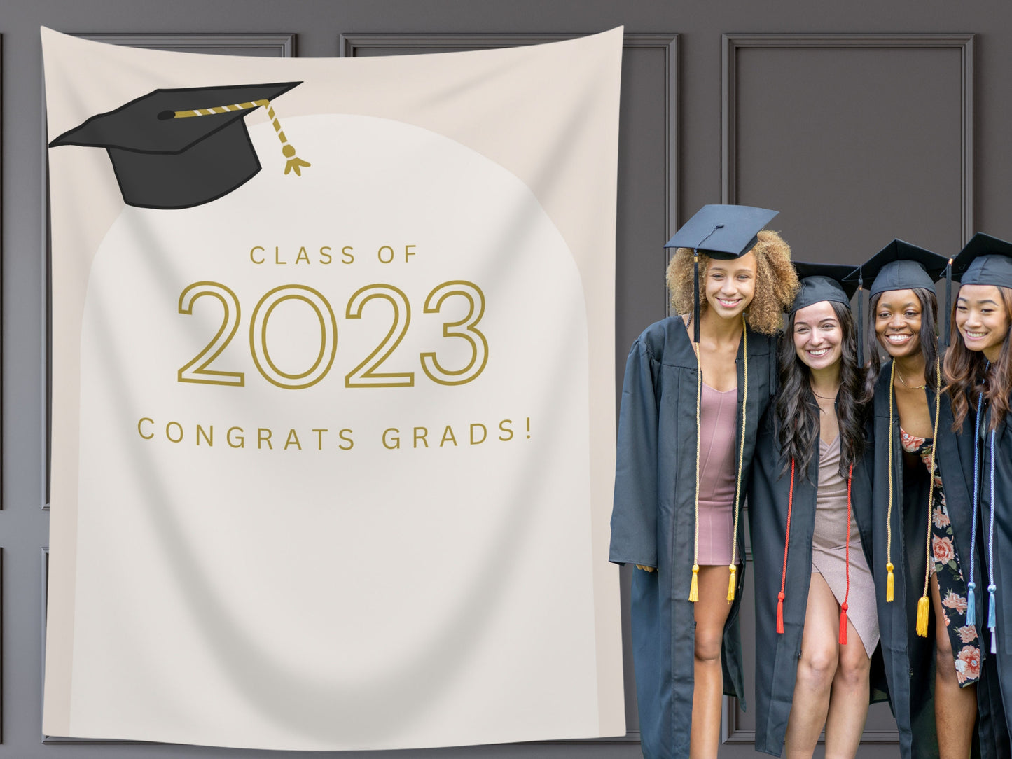 Class of 2025 Grad Cap Arch Custom Graduation Party Backdrop | Personalized Hashtag School Colors Banner | Highschool or College Grad Gift