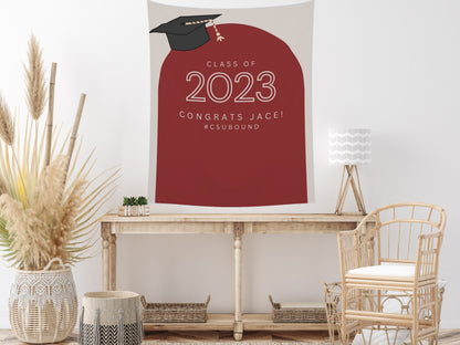 Class of 2025 Grad Cap Arch Custom Graduation Party Backdrop | Personalized Hashtag School Colors Banner | Highschool or College Grad Gift