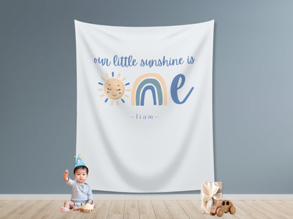 Boho Our Little Sunshine is One Custom Banner | Boho Rainbow Personalized 1st Birthday Backdrop