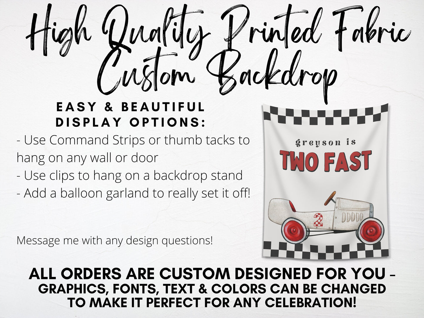 Two Fast Custom Birthday Backdrop | Personalized Fast One Race Car Party Photo Booth