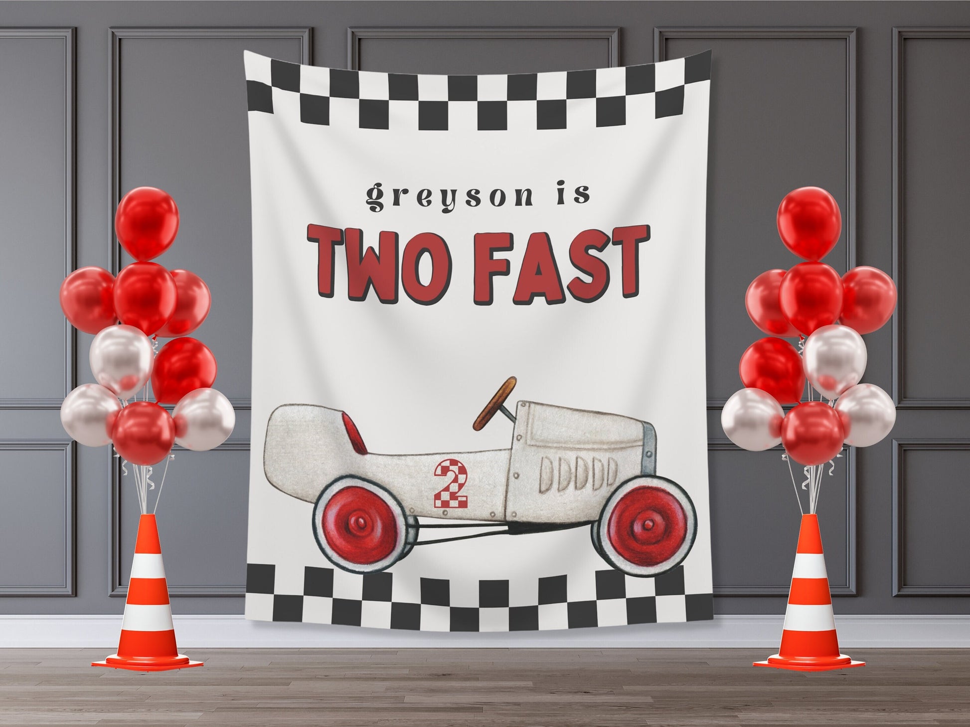 Two Fast Custom Birthday Backdrop | Personalized Fast One Race Car Party Photo Booth