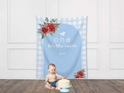 One for the Roses Kentucky Derby 1st Birthday Banner, Horse Racing Decor, First Birthday, Off to the Races, Custom Text Gingham and Floral