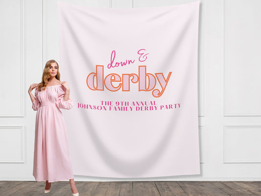 Down and Derby Kentucky Derby Party Backdrop | Custom Logo and Text Derby Party Banner