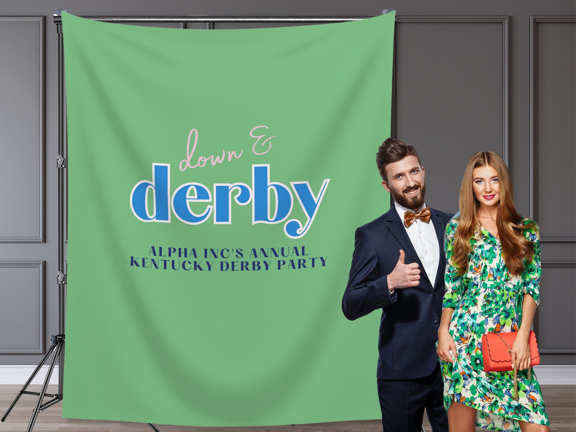 Down and Derby Kentucky Derby Party Backdrop | Custom Logo and Text Derby Party Banner