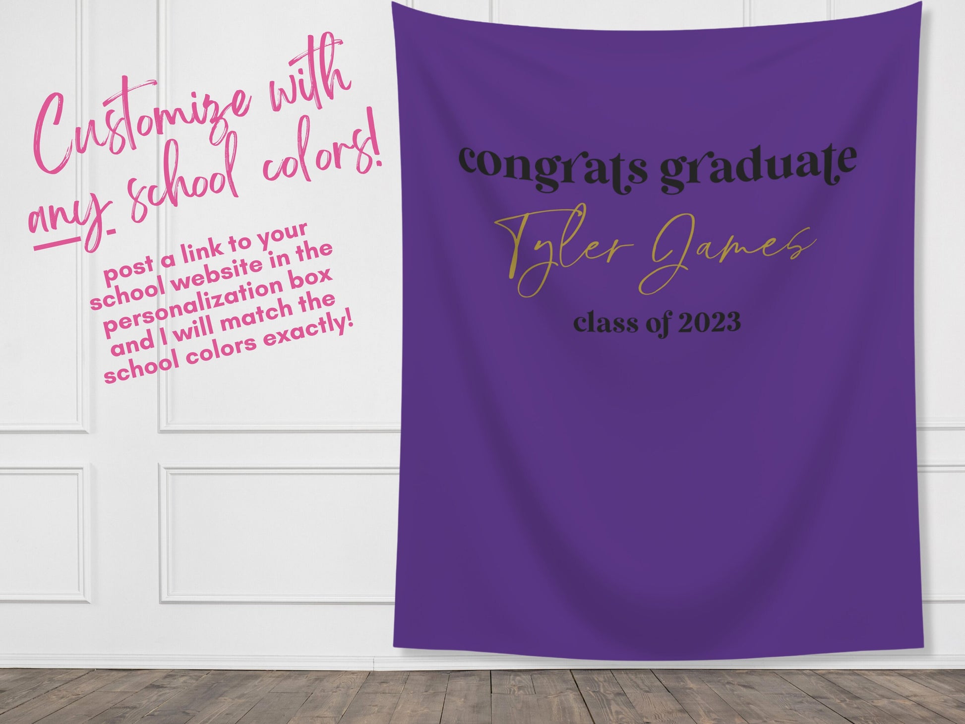 Congrats Graduate Class of 2025 Custom Graduation Party Backdrop | Personalized Congrats Grad School Colors Banner | Simple Retro Senior