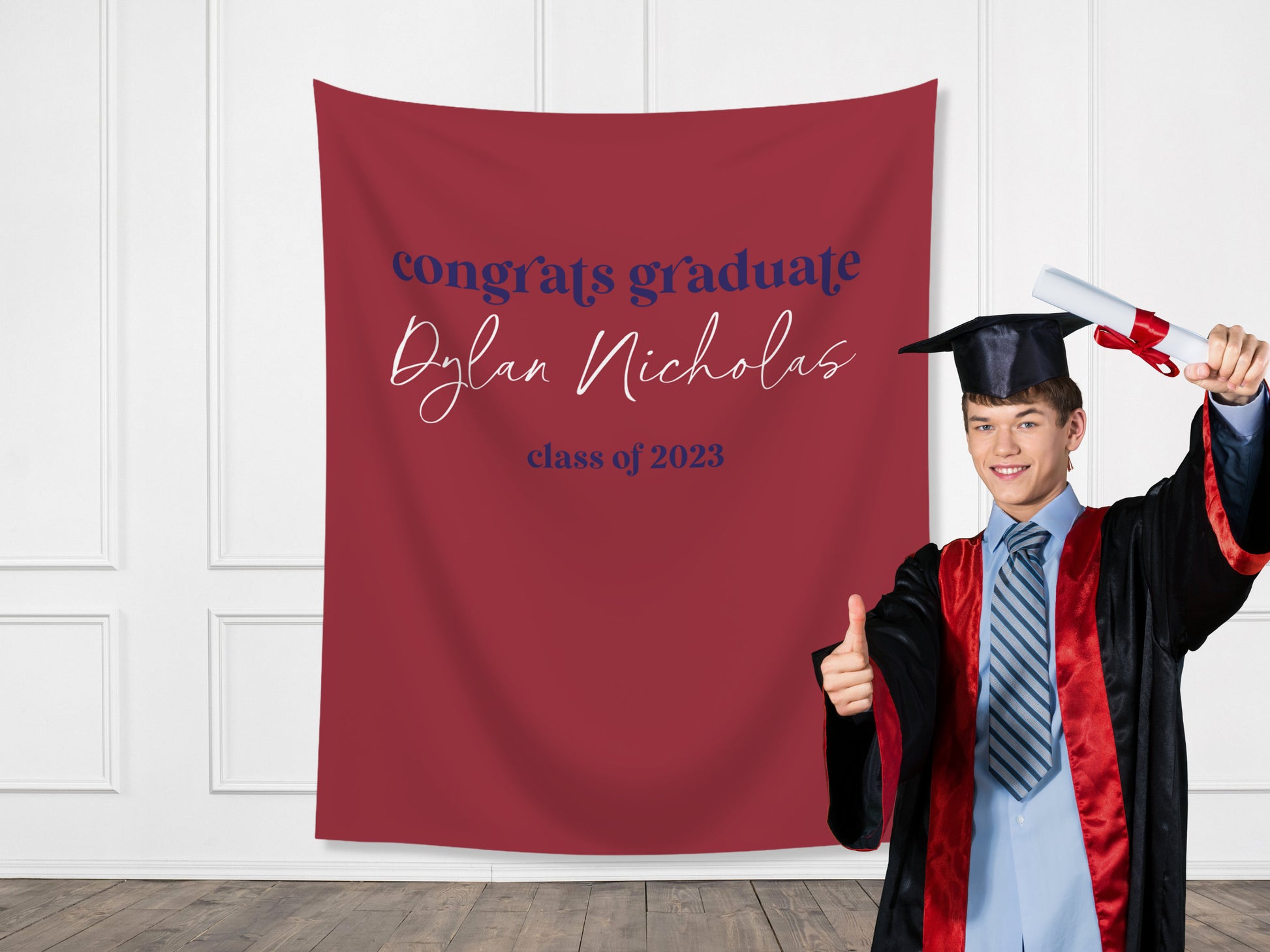 Congrats Graduate Class of 2025 Custom Graduation Party Backdrop | Personalized Congrats Grad School Colors Banner | Simple Retro Senior