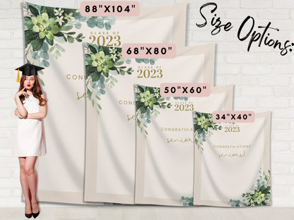 Class of 2025 Custom Greenery Graduation Party Backdrop | Personalized Floral Congrats Grad School Banner | High School or College Grad