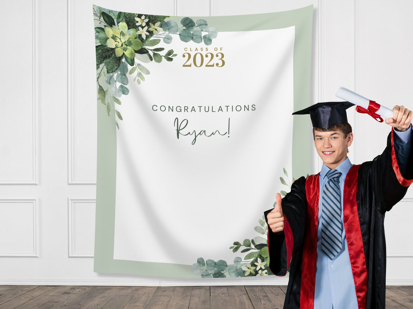 Class of 2025 Custom Greenery Graduation Party Backdrop | Personalized Floral Congrats Grad School Banner | High School or College Grad