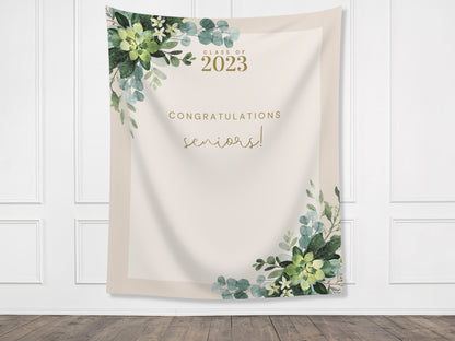 Class of 2025 Custom Greenery Graduation Party Backdrop | Personalized Floral Congrats Grad School Banner | High School or College Grad