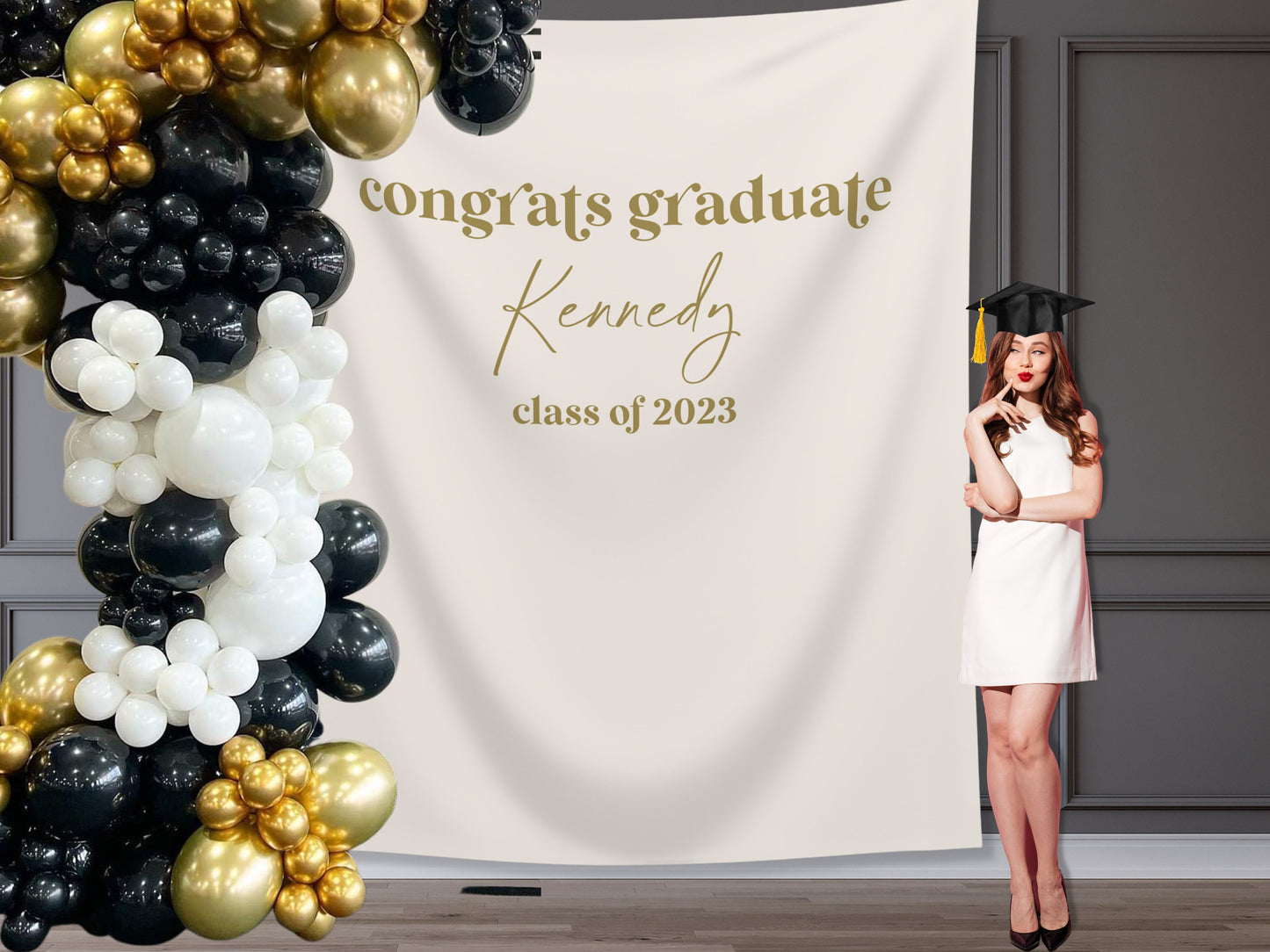 Congrats Graduate Class of 2025 Custom Graduation Party Backdrop | Personalized Congrats Grad School Colors Banner | Simple Retro Senior