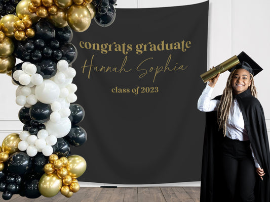 Congrats Graduate Class of 2025 Custom Graduation Party Backdrop | Personalized Congrats Grad School Colors Banner | Simple Retro Senior