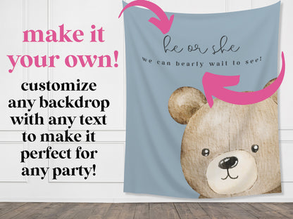 We Can Bearly Wait Customizable Baby Shower Backdrop | Teddy Bear Custom Party Banner