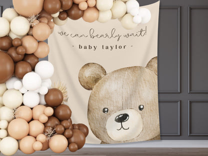 We Can Bearly Wait Customizable Baby Shower Backdrop | Teddy Bear Custom Party Banner