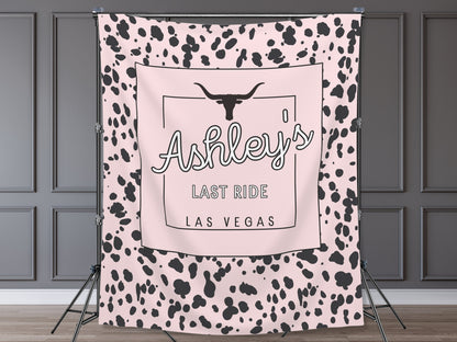 Last Rodeo Customizable Bachelorette Weekend Backdrop | Bride's Last Ride | Cow Print Personalized Nashville or Austin Bach Party Banner