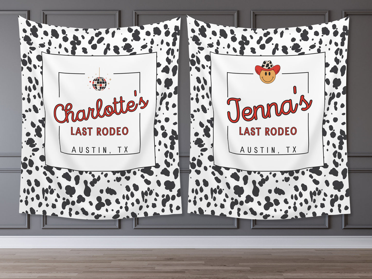 Last Rodeo Customizable Bachelorette Weekend Backdrop | Bride's Last Ride | Cow Print Personalized Nashville or Austin Bach Party Banner